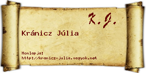 Kránicz Júlia névjegykártya
